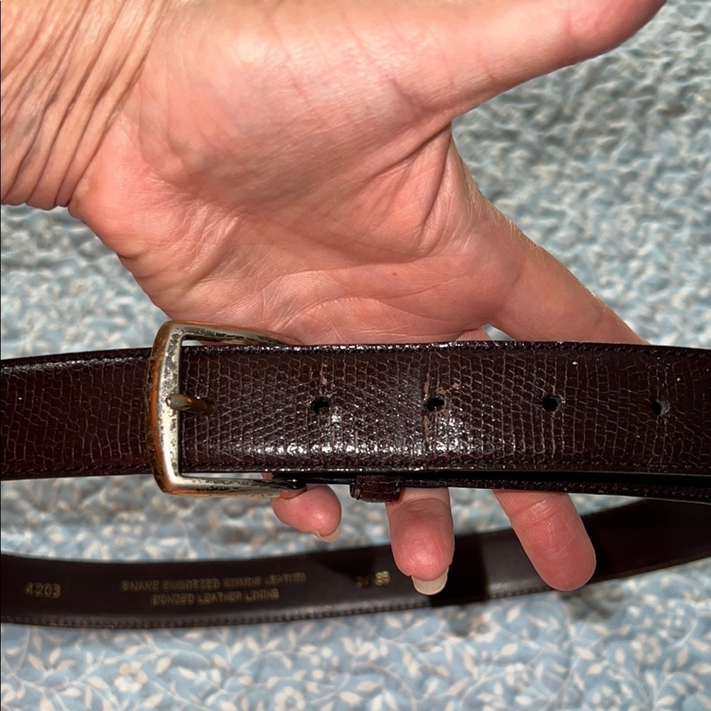 Vintage Men's Brown Leather Belt Snake Embossed Leather